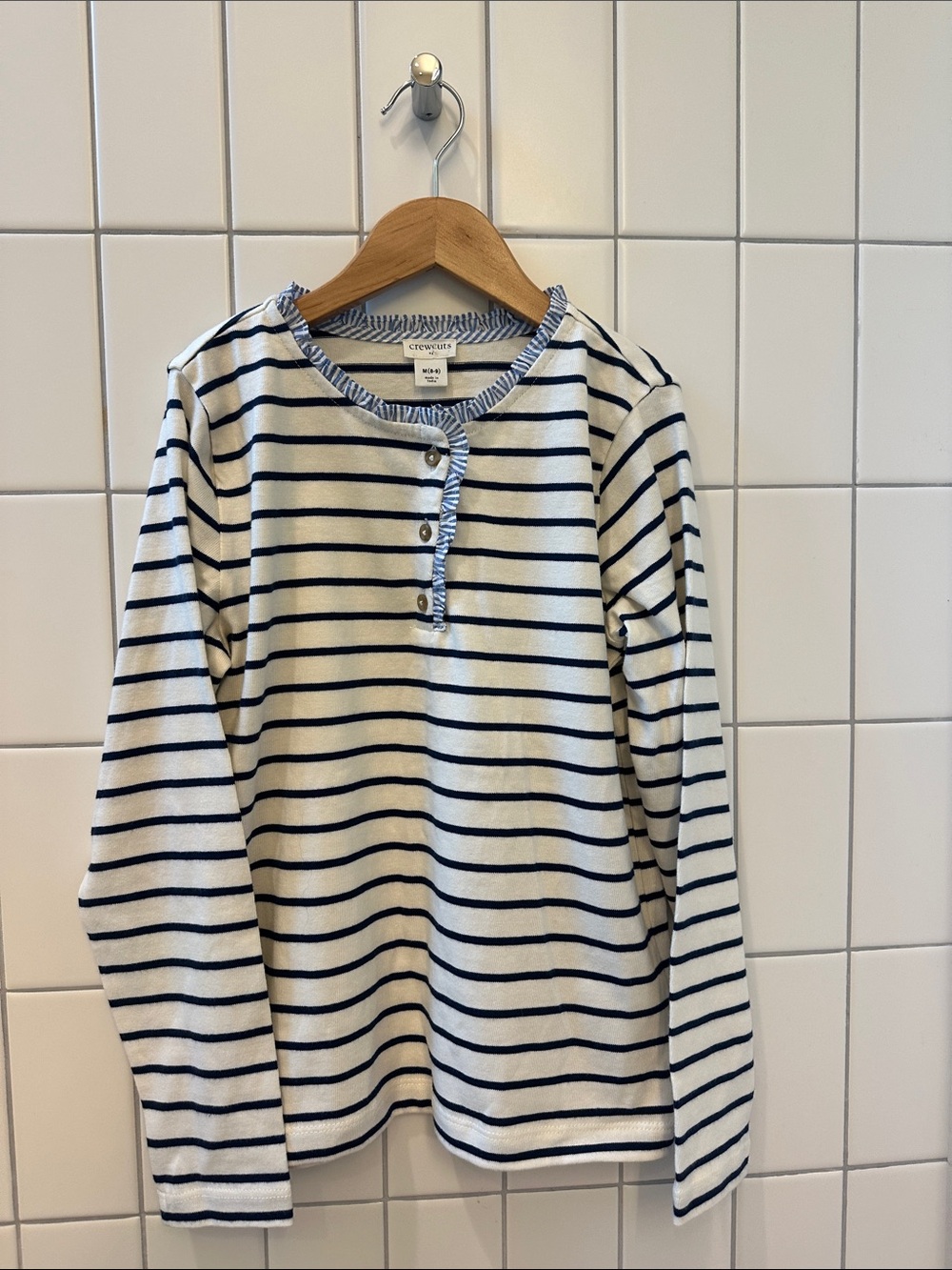 NWOT Crewcuts White & Navy Stripe ruffle henly lightweight sweater, high quality